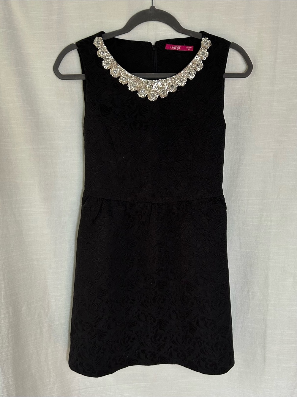 Black Jacquard Embellished‎ Jewel Neck Mini Party Dress coquette girl  feminine